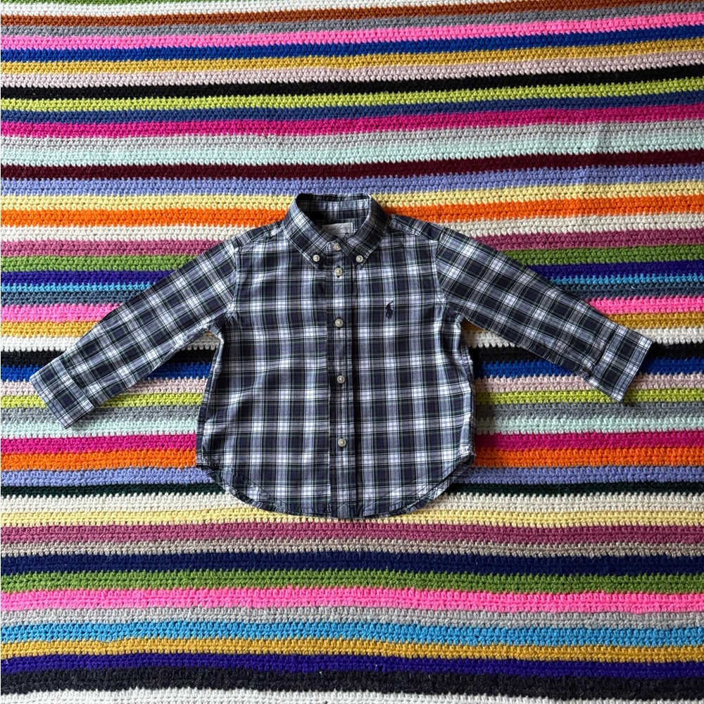 Polo Ralph Lauren Navy Plaid Kids Button Down Shirt 18M